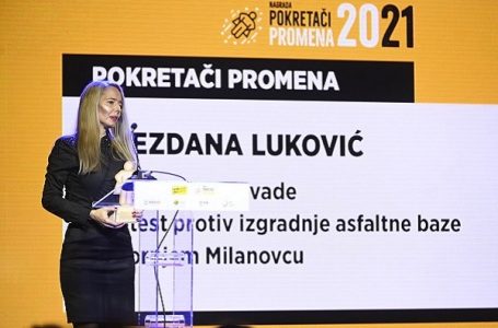 „Pokretač promena“ za ovu godinu je Zvezdana Luković zbog borbe protiv izgradnje asfaltne baze u Nevadama