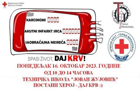Akcija Dobrovoljnog davanja krvi u ponedeljak 16. oktobra