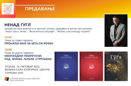 PREDAVANJA Nenada Gugla u Kulturnom centru „Mija Aleksić”