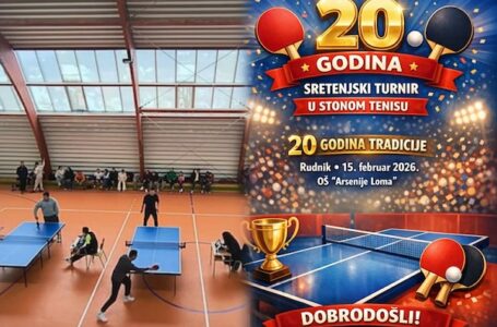 Jubilej na Rudniku: 20 godina Sretenjskog turnira u stonom tenisu u nedelju, 15. februara