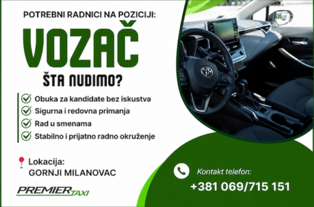 Premier Taxi zapošljava vozača u Gornjem Milanovcu