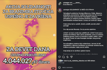 UZINAT: Solidarnost jača od pritiska; Prikupljena sredstva za kaznu Branimira Stojčića