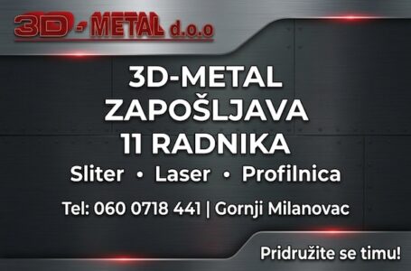3D-METAL zapošljava 11 radnika i radnica u Gornjem Milanovcu