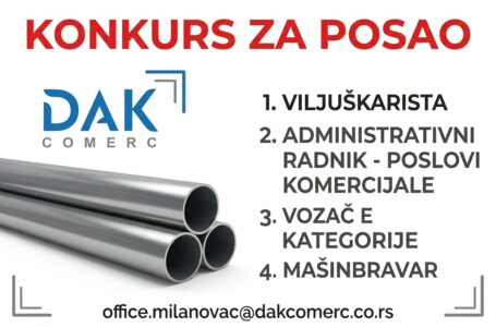 DAK COMERC raspisuje konkurs za četiri radna mesta